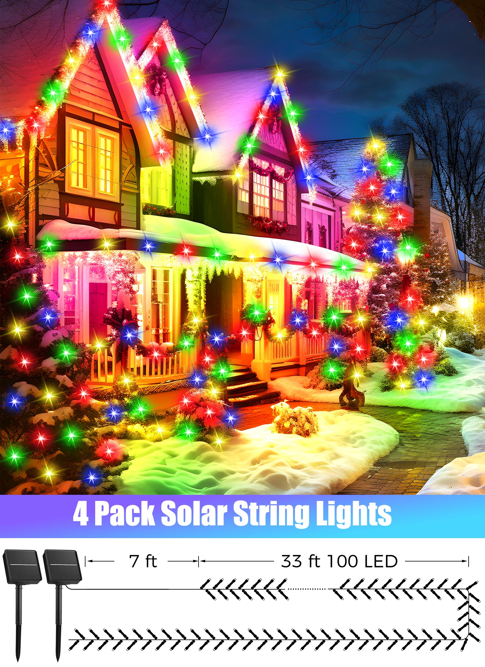 Foto 2 | Guirnalda De Luces Solares Minetom 400 Led 160 M, Multicolor, Paquete De 4 - Venta Internacional.
