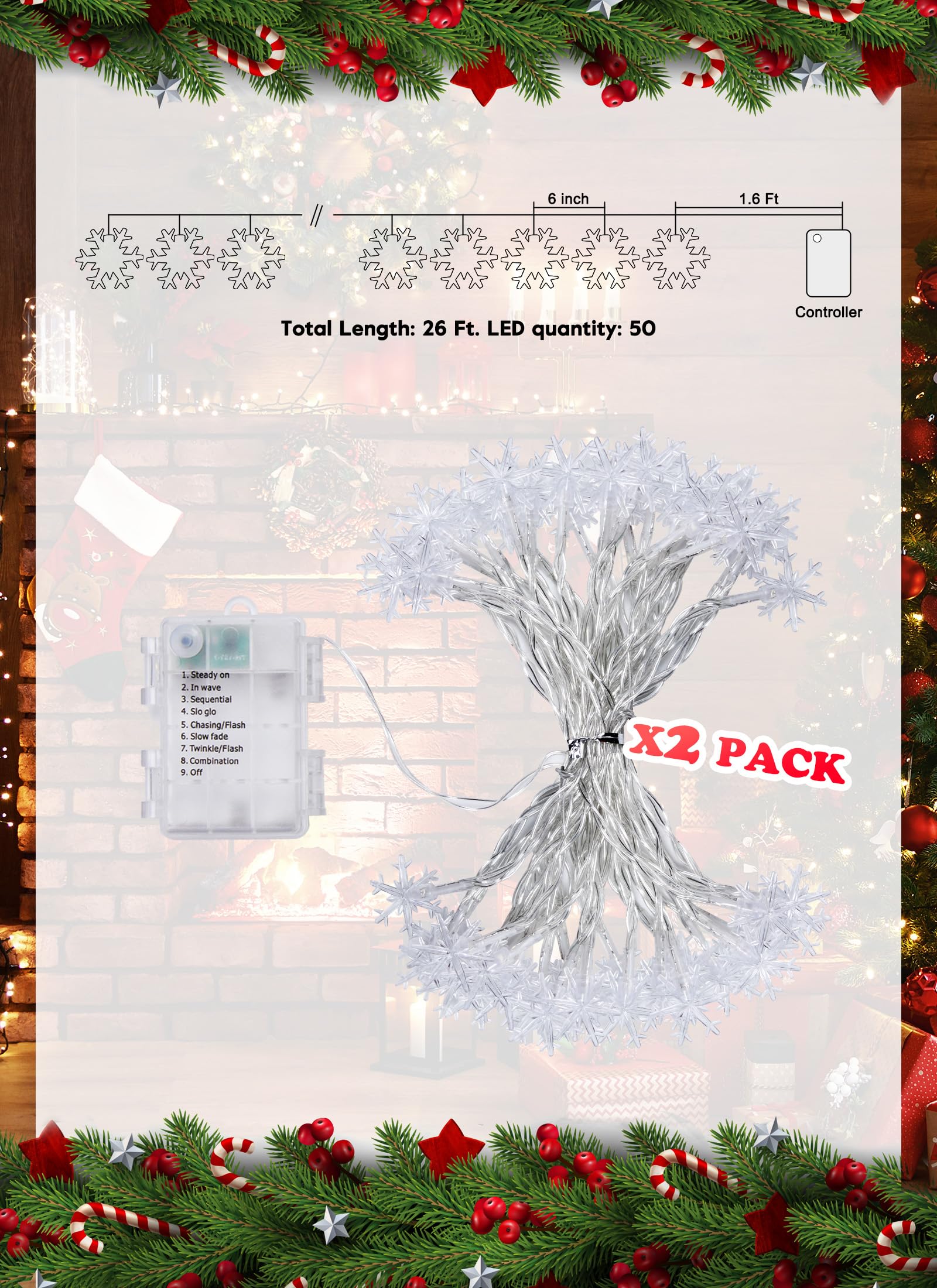 Foto 2 | Luces Navideñas Con Copos De Nieve Brightown, Impermeables, Paquete De 2 - Venta Internacional.