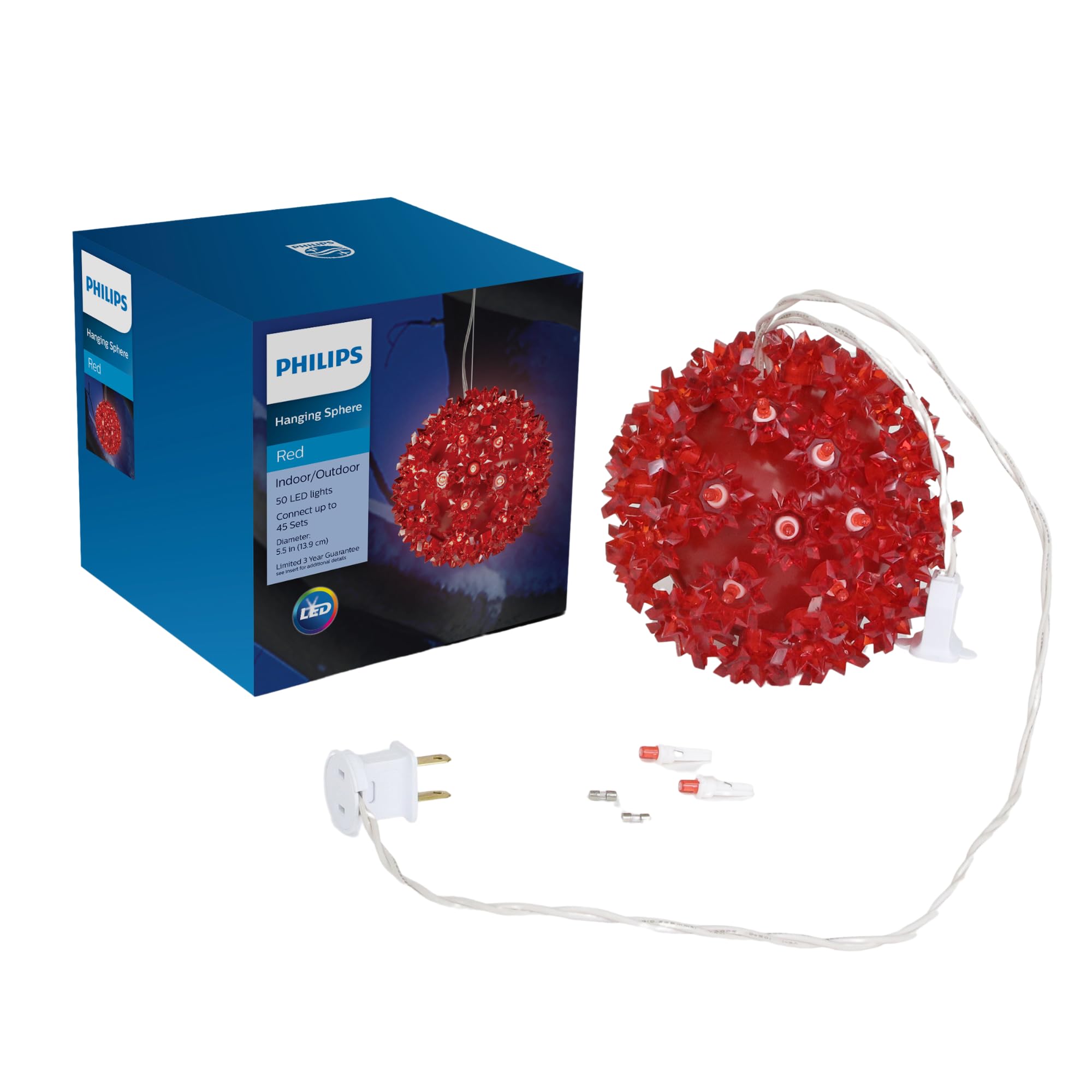 Lámpara Colgante Tipo Esfera Philips, 5,5 X 50 Bombillas Led, Color Rojo, Para Interiores Y Exteriores - Venta Int $719