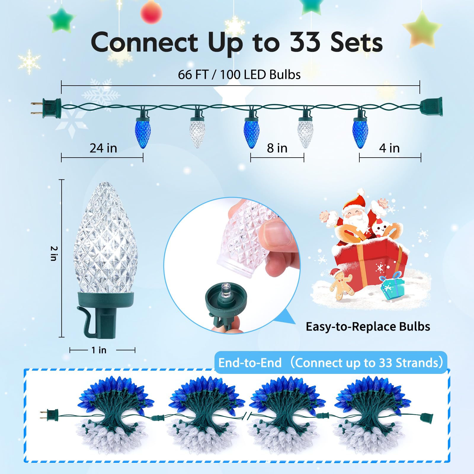 Foto 4 pulgar | Guirnalda De Luces Navideñas Brightown C9 Led, 20 M, 100, Azul Y Blanco - Venta Internacional.