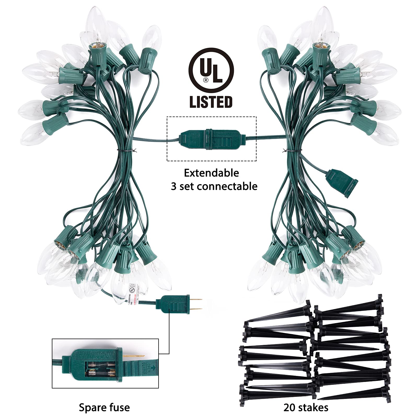 Foto 6 pulgar | Luces Navideñas Brightown C9, 7 W, 25,7 M, 20 Bombillas Para Exteriores - Venta Internacional.