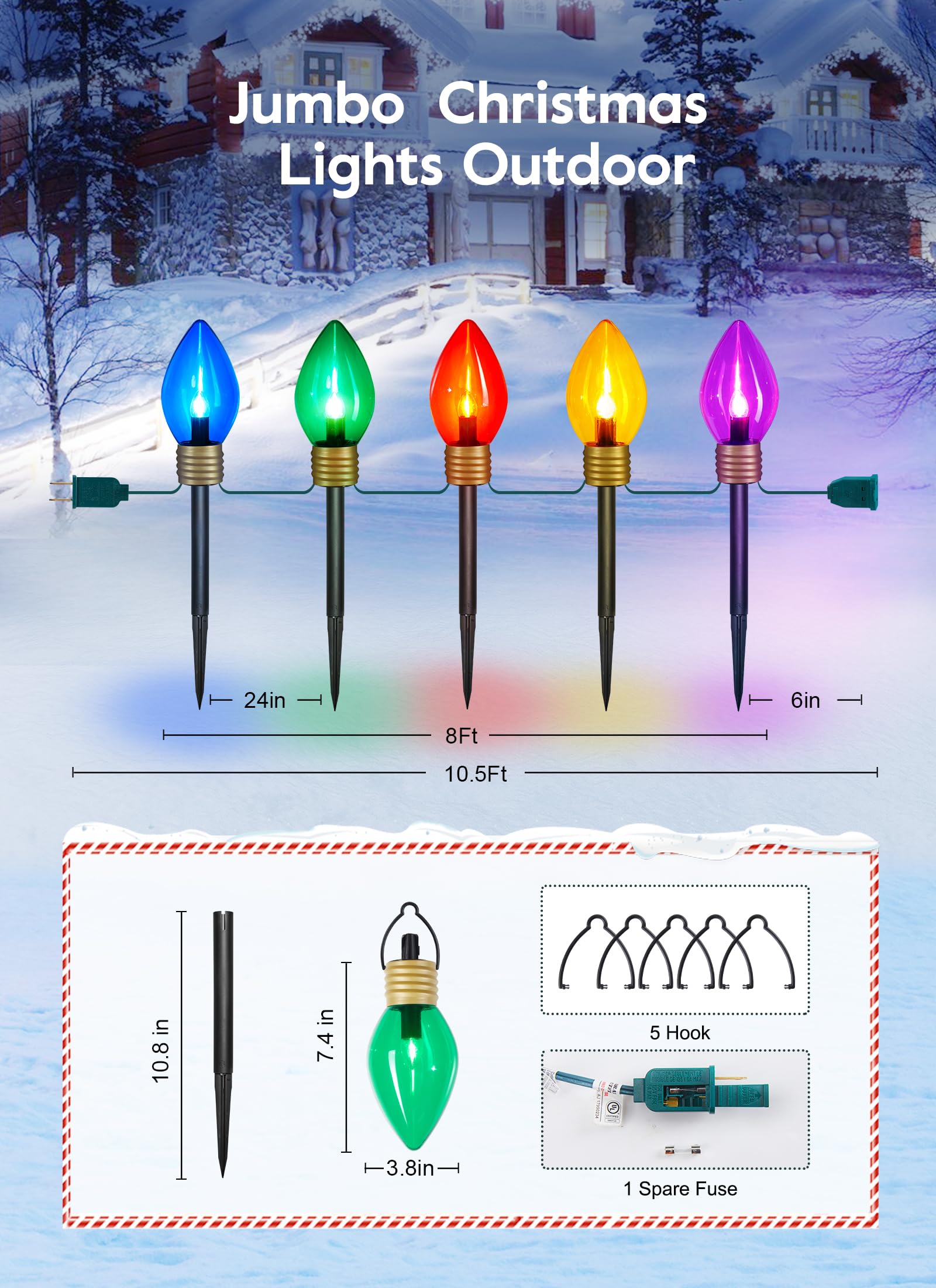 Foto 5 pulgar | Luces Navideñas Minetom Jumbo C9 Para Exteriores, 8.5 Pies, 5 Luces - Venta Internacional.