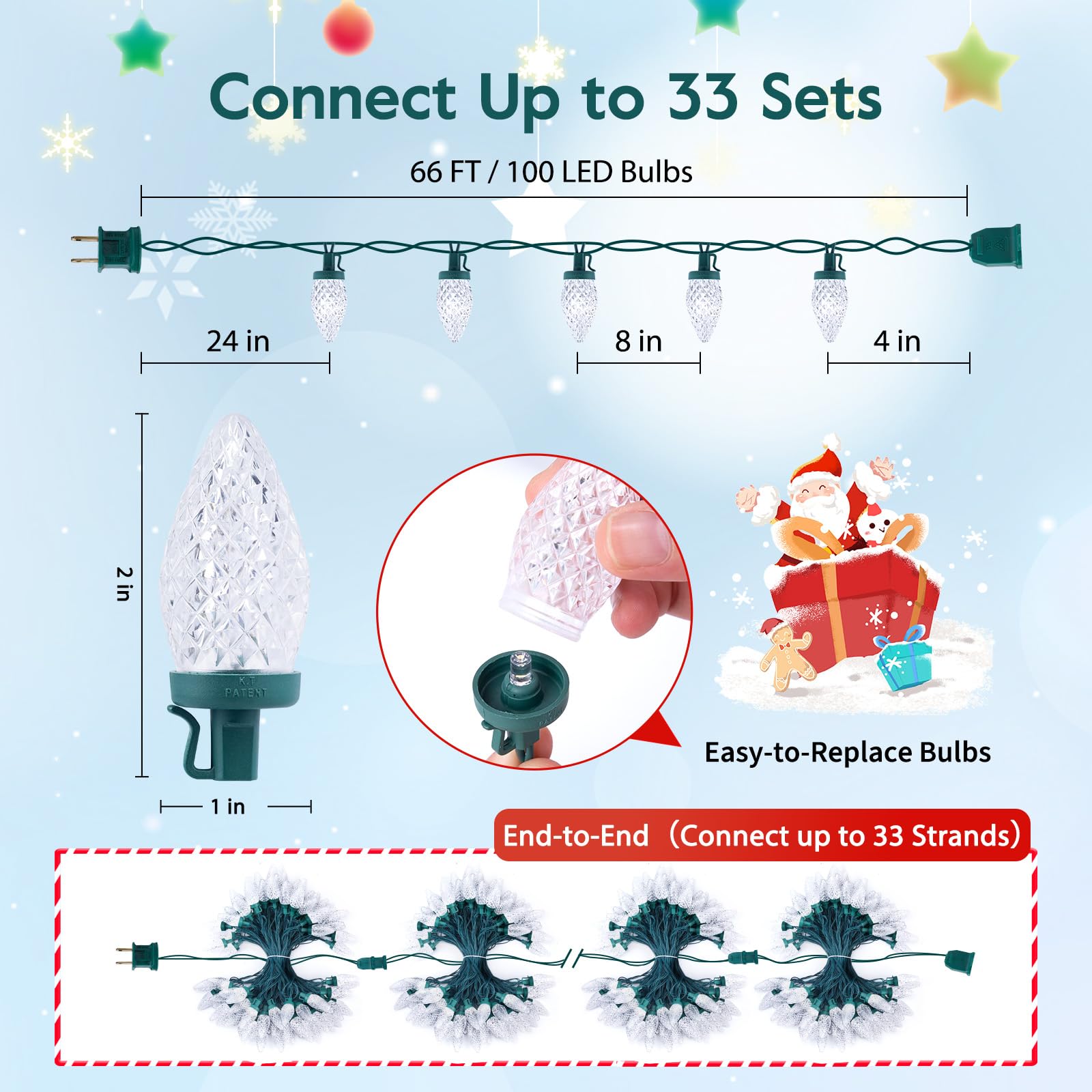 Foto 2 | Guirnalda De Luces Navideñas Brightown C9 100 Led, 20 M, Color Blanco - Venta Internacional.