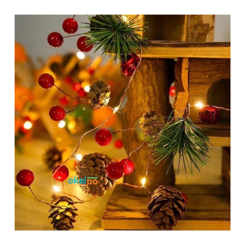 Foto 2 pulgar | Lámpara Con Forma De Guirnalda, Ancho, Diseño De Pinos Navideños Y Frutos Rojos, 2,5 M, 80 Led - Venta Internacional.