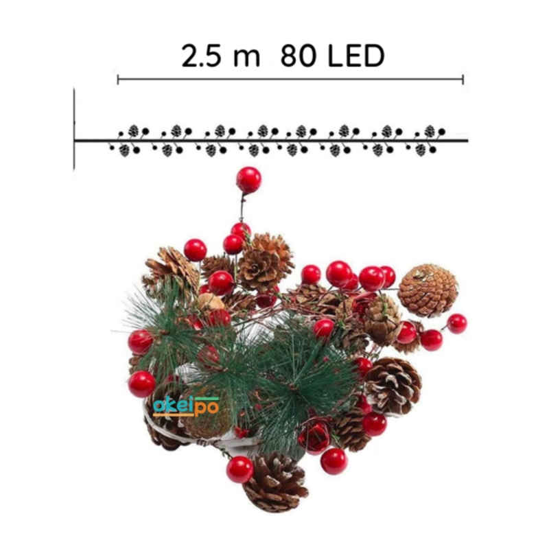 Foto 3 pulgar | Lámpara Con Forma De Guirnalda, Ancho, Diseño De Pinos Navideños Y Frutos Rojos, 2,5 M, 80 Led - Venta Internacional.