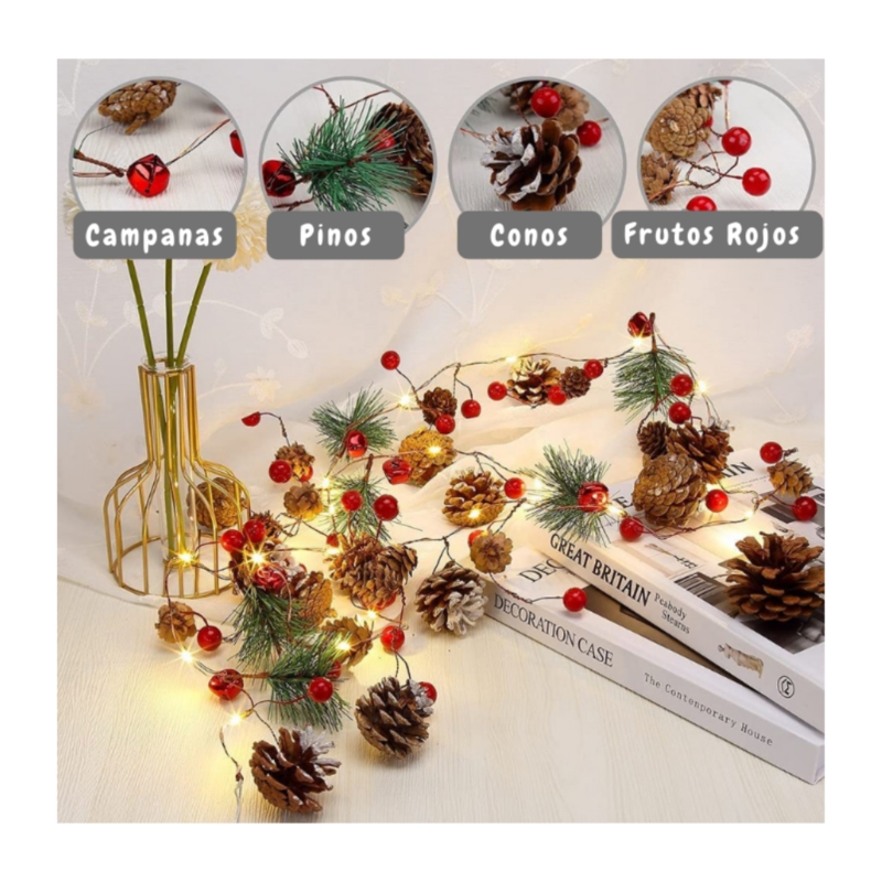 Foto 5 pulgar | Lámpara Con Forma De Guirnalda, Ancho, Diseño De Pinos Navideños Y Frutos Rojos, 2,5 M, 80 Led - Venta Internacional.
