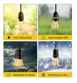 Foto 4 | Guirnalda De Luces 24 Focos Exterior Led Impermeable 14.6m Negro
