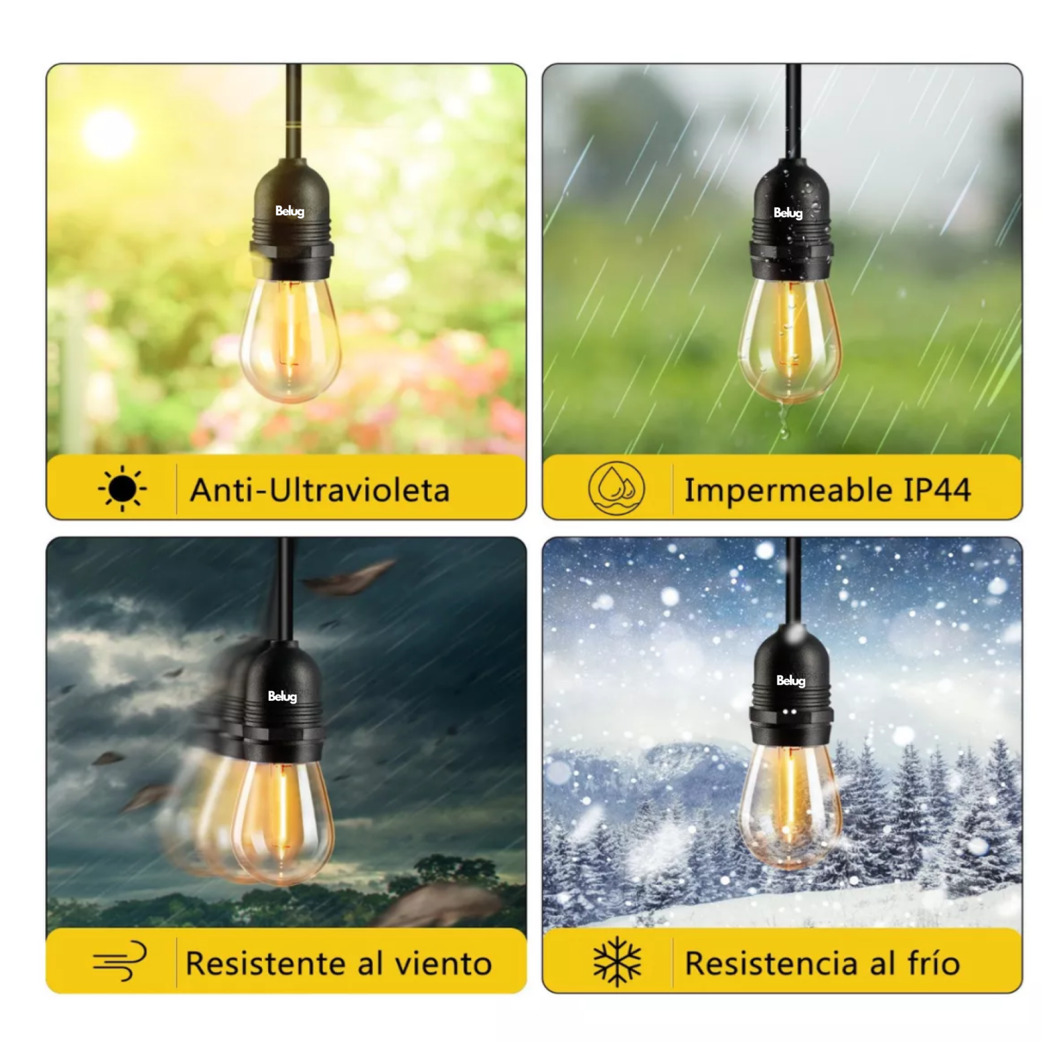 Foto 5 pulgar | Guirnalda De Luces 24 Focos Exterior Led Impermeable 14.6m, Belug Negro