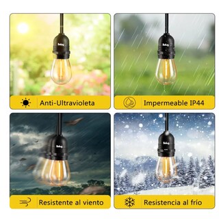 Foto 4 | Guirnalda De Luces 24 Focos Exterior Led Impermeable 14.6m, Belug Negro