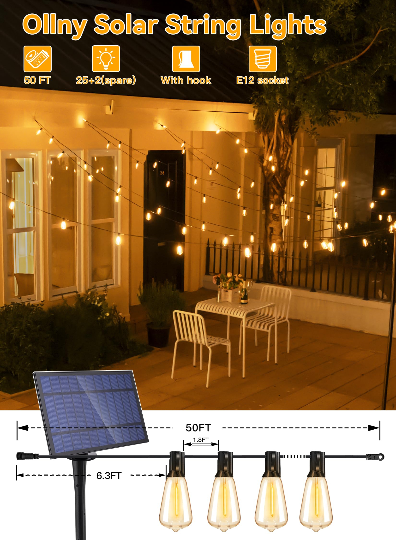 Foto 3 pulgar | Cadena De Luces Solares Ollny St38 25+2 Led De 50 Pies Con Control Remoto - Venta Internacional.