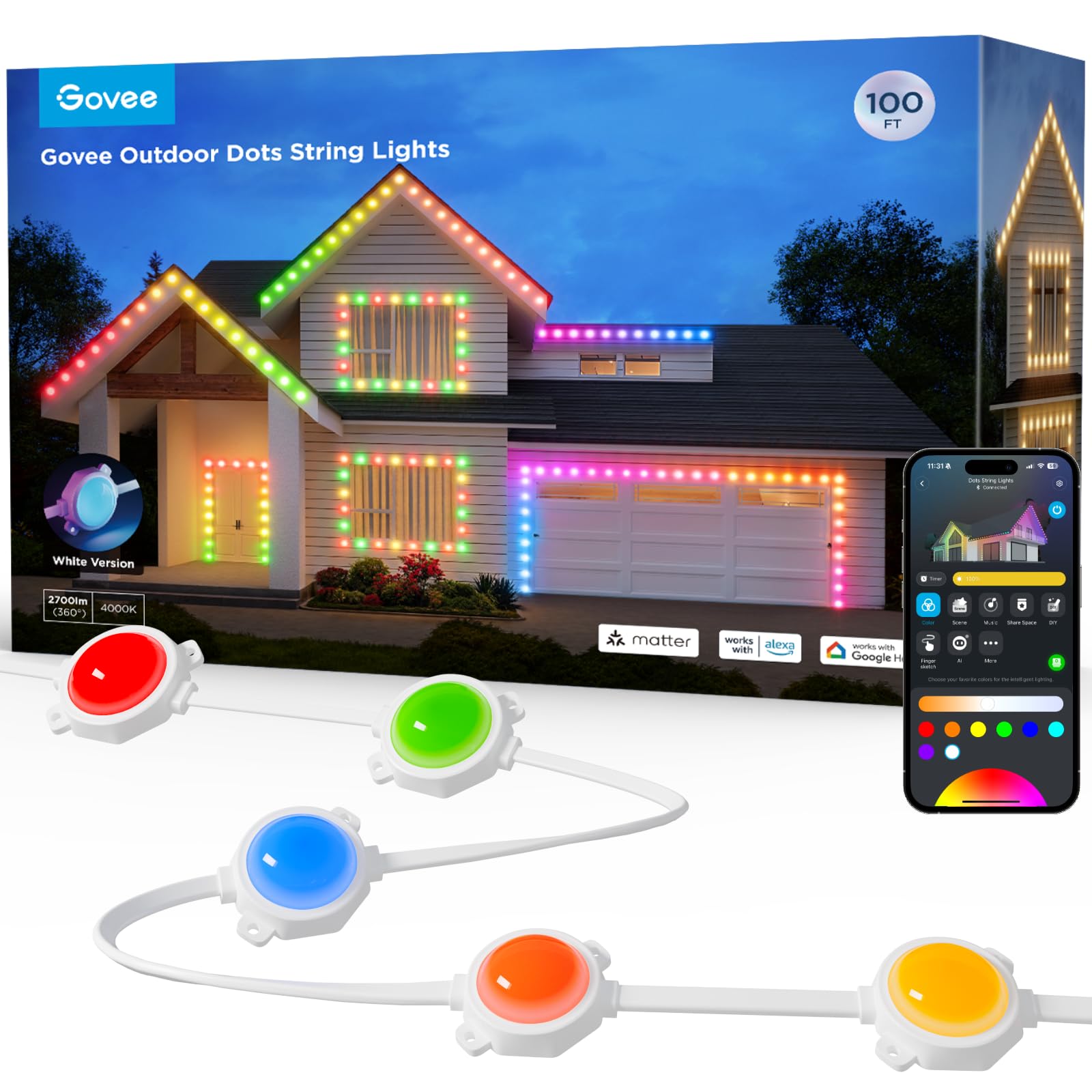 Foto 2 pulgar | Cadena De Luces Led Rgbic Inteligentes Govee 90 Para Exteriores, 100 Pies - Venta Internacional.
