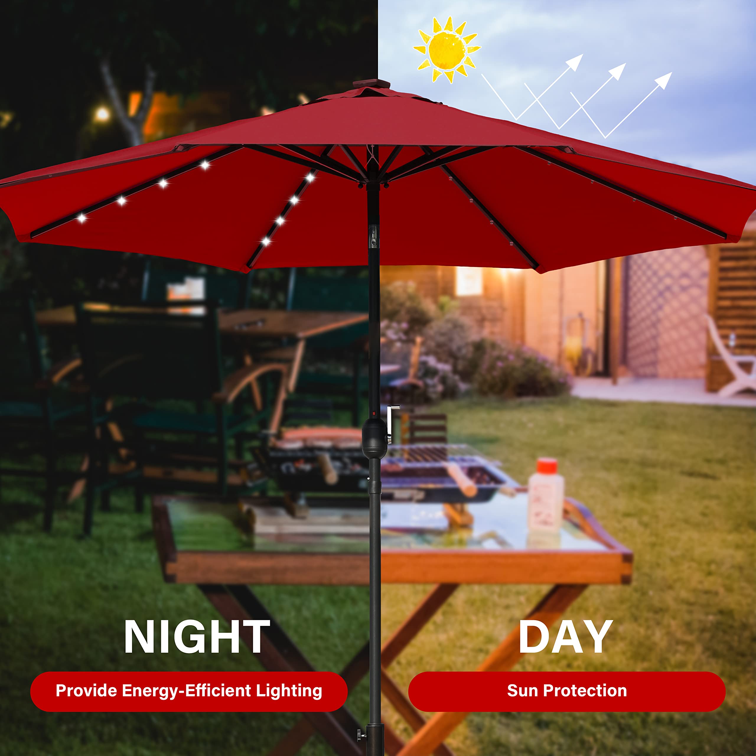 Foto 6 pulgar | Paraguas Solar Simple Deluxe De 9 Pies Con 32 Luces Led Rojas - Venta Internacional.