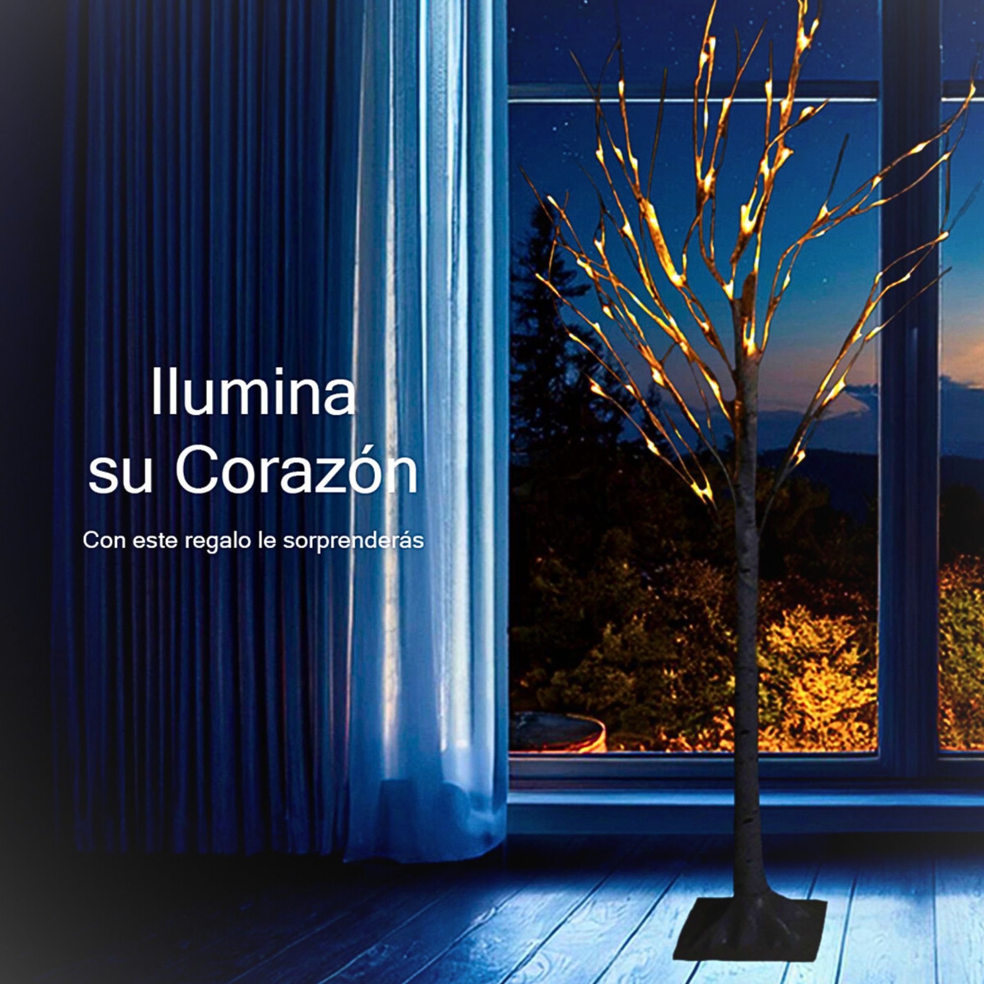 Foto 7 pulgar | Árbol Con Luces Led Para Decorar 120cm 72 Led Cinta De Flores Luz Cálida Usb Y Control Remoto