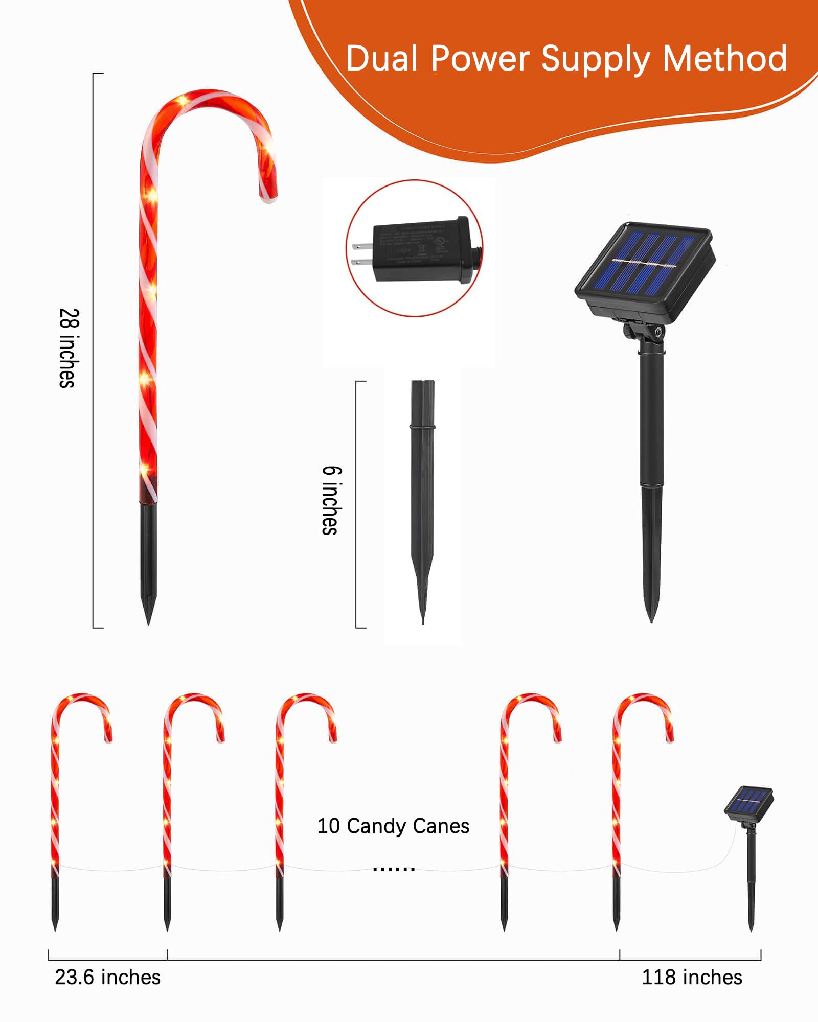 Foto 7 pulgar | Luces Solares Y Eléctricas Brightown De Candy Cane, 28 Luces, 22 Cm - Venta Internacional.