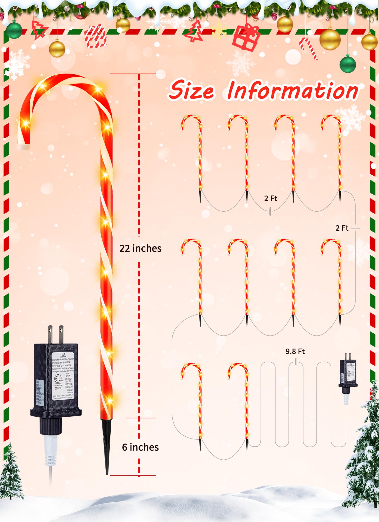 Foto 5 pulgar | Bastones De Caramelo Brightown Christmas Pathway Lights, 28 Cm, 10 Unidades - Venta Internacional.