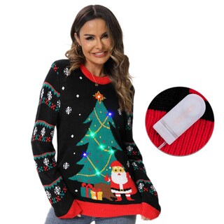 Foto 4 | Jersey Navideño Acekid Para Mujer Y Hombre, Negro Con Luces Led - Venta Internacional.