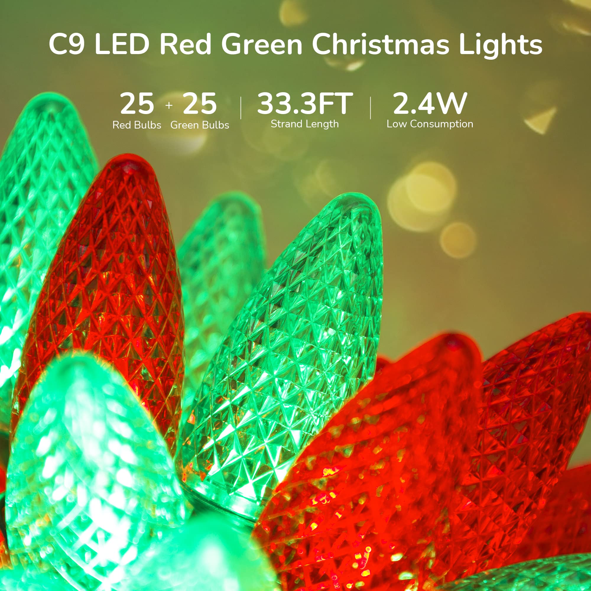 Foto 3 pulgar | Luces Navideñas Dewenwils C9, 33.3 Pies, 50 Led, Rojo Y Verde - Venta Internacional.