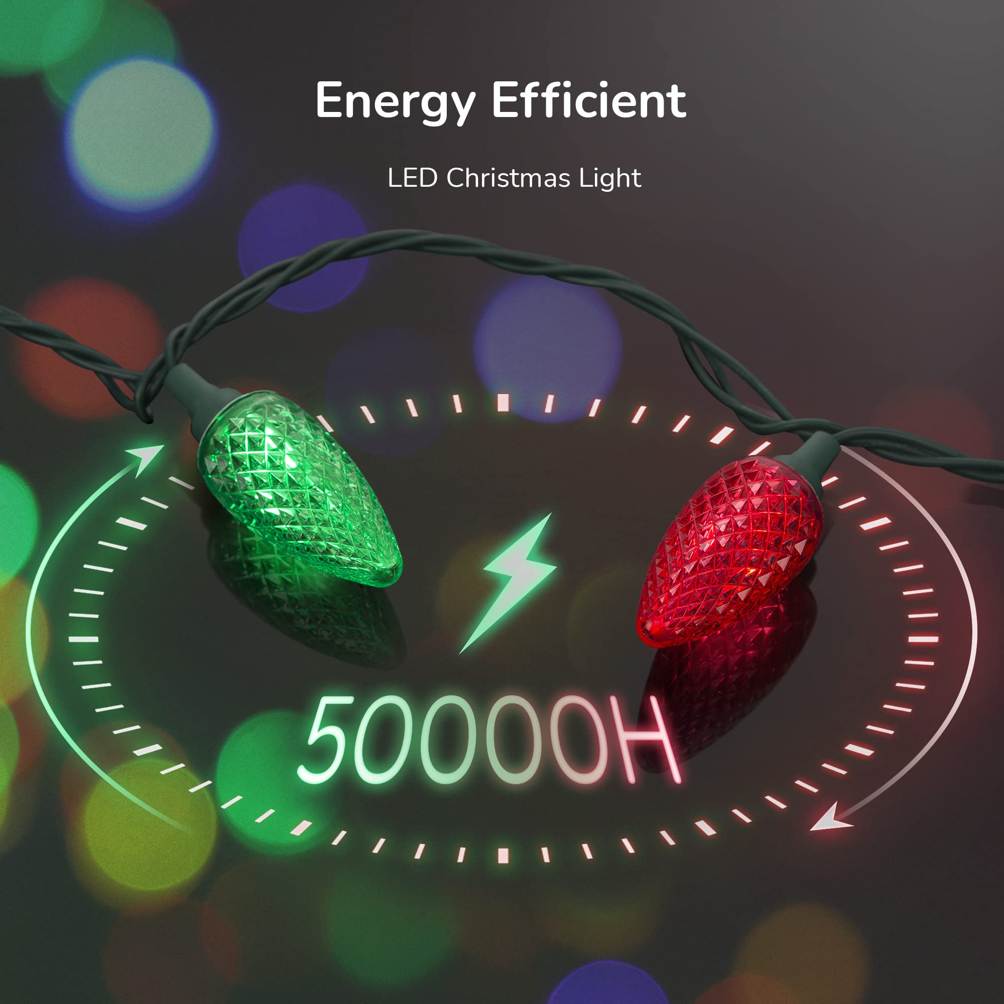 Foto 5 pulgar | Luces Navideñas Dewenwils C9, 33.3 Pies, 50 Led, Rojo Y Verde - Venta Internacional.