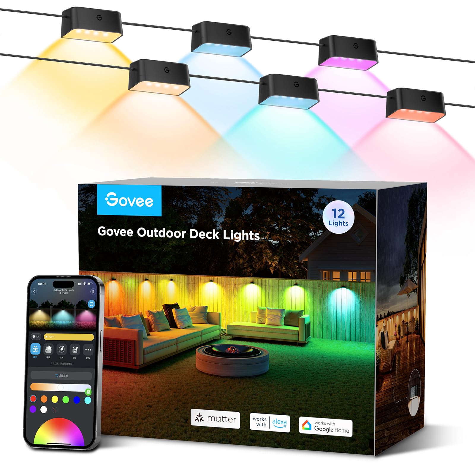 Luces De Terraza Exterior Govee, 12 Paquetes (22 M), Multicolor Ip65 - Venta Internacional. $4,915