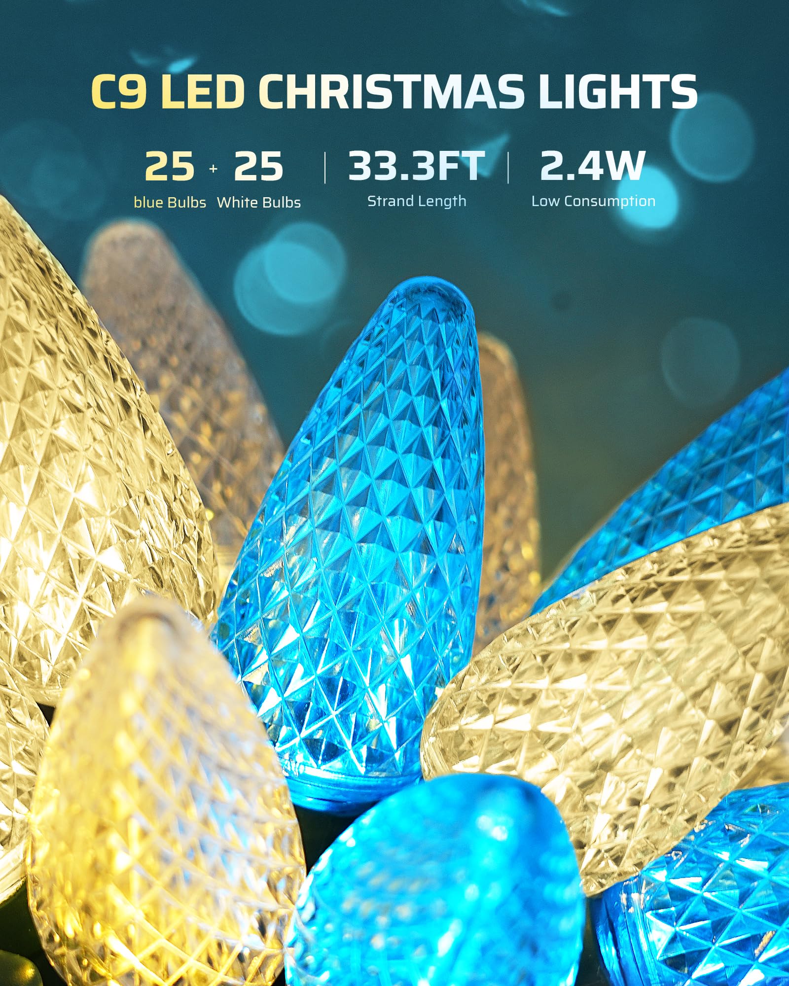 Foto 3 pulgar | Luces Navideñas Dewenwils C9 Led, 10 M, 50 Bombillas, Azul Y Blanco - Venta Internacional.