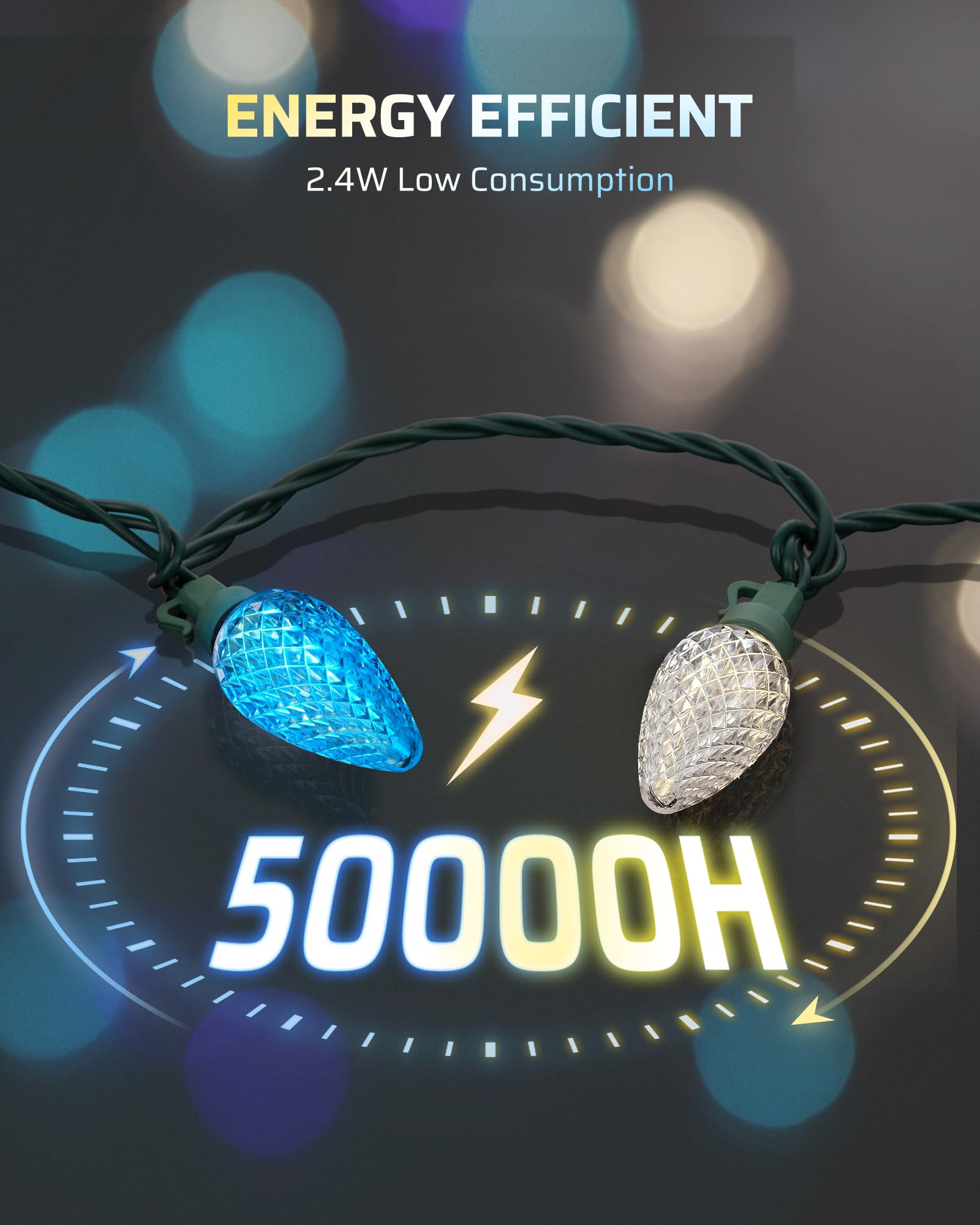 Foto 5 pulgar | Luces Navideñas Dewenwils C9 Led, 10 M, 50 Bombillas, Azul Y Blanco - Venta Internacional.
