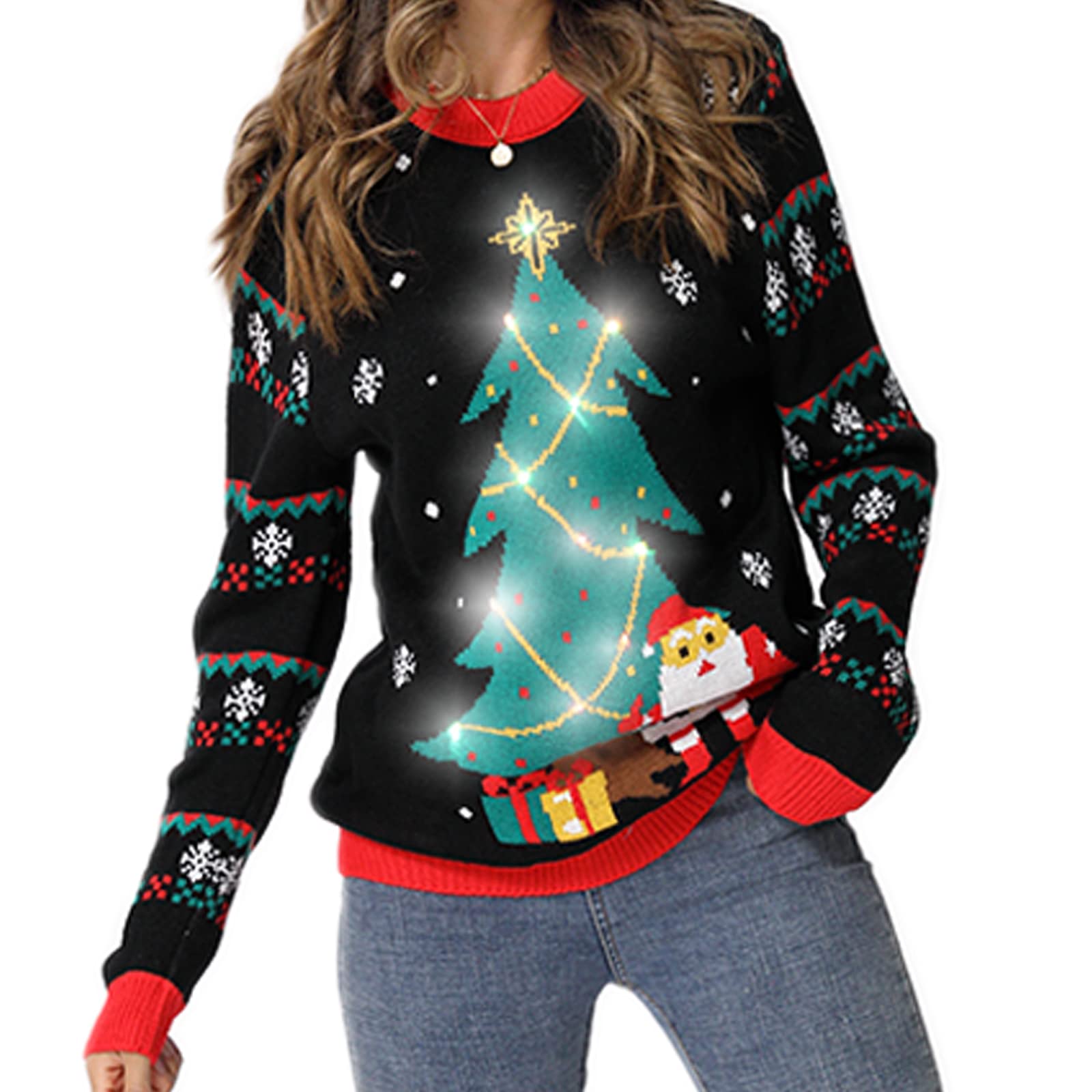 Foto 2 pulgar | Jersey Navideño Acekid Para Mujer Y Hombre, Negro Con Luces Led - Venta Internacional.