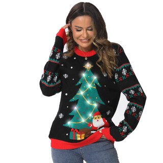 Foto 3 | Jersey Navideño Acekid Para Mujer Y Hombre, Negro Con Luces Led - Venta Internacional.
