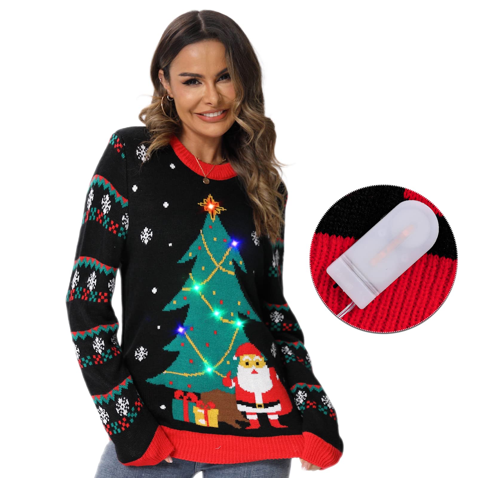 Foto 5 pulgar | Jersey Navideño Acekid Para Mujer Y Hombre, Negro Con Luces Led - Venta Internacional.
