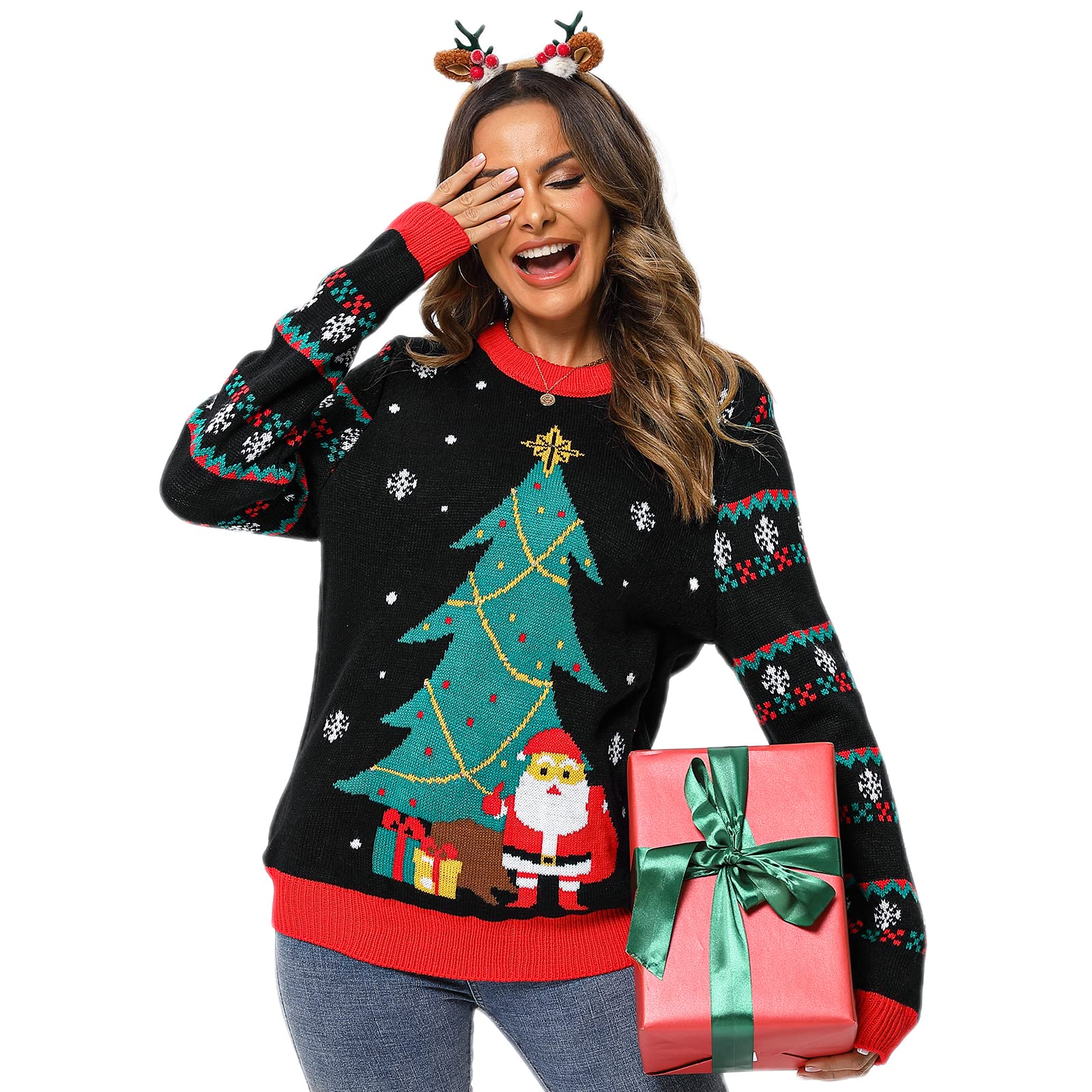 Foto 6 pulgar | Jersey Navideño Acekid Para Mujer Y Hombre, Negro Con Luces Led - Venta Internacional.