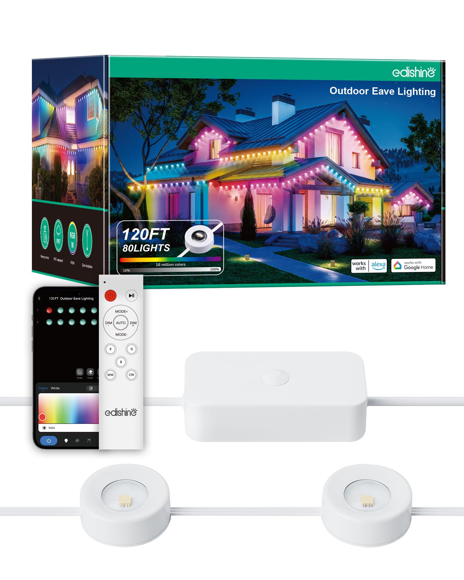 Luces Navideñas Para Exteriores Edishine 120 Pies 80 Led Rgbw - Venta Internacional. $4,372