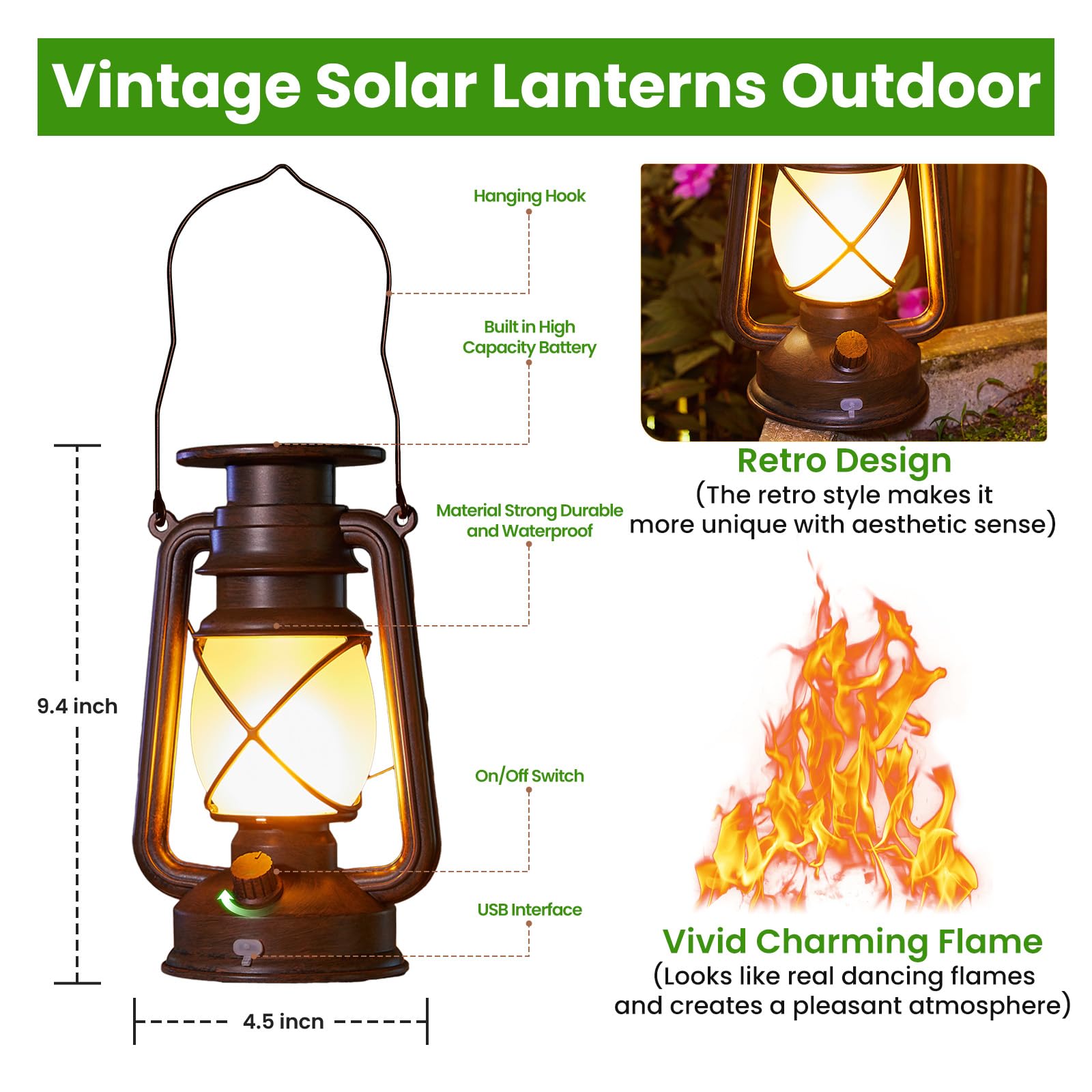 Foto 7 | Farol Solar Kooper, Vintage, Parpadeante, Resistente Al Agua, Paquete De 2 - Venta Internacional.