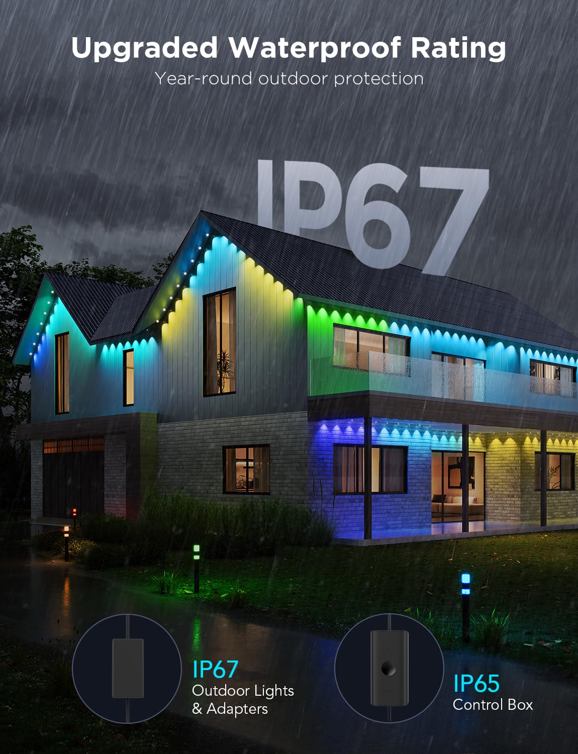 Foto 5 | Luces Exteriores Govee Permanent Pro 150 Pies 90 Rgbic Led Negras - Venta Internacional.