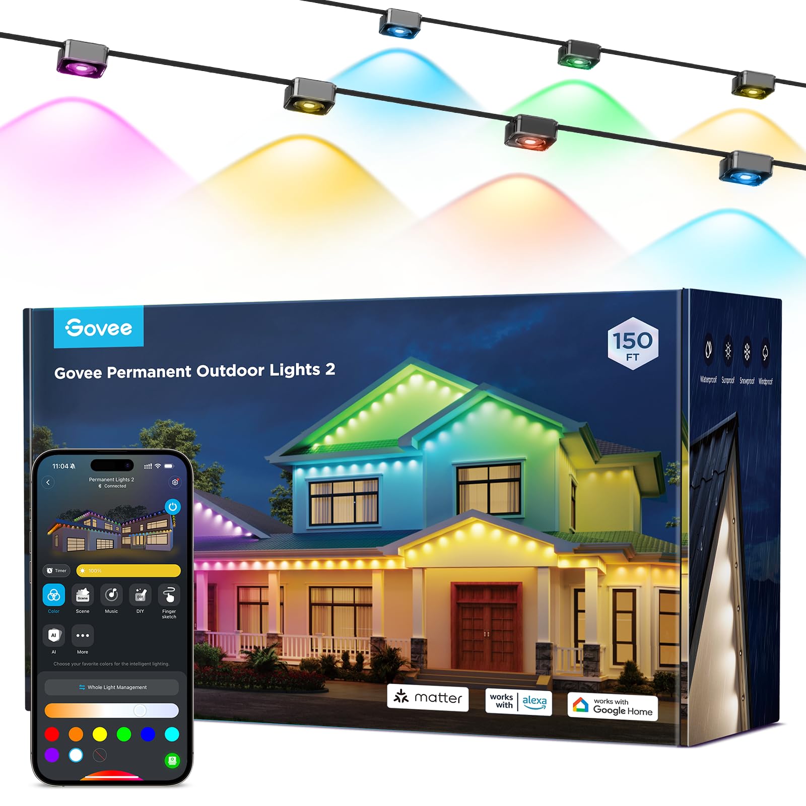 Foto 2 pulgar | Luces Exteriores Govee Permanent 2 Rgbic De 150 Pies Con 108 Led - Venta Internacional.