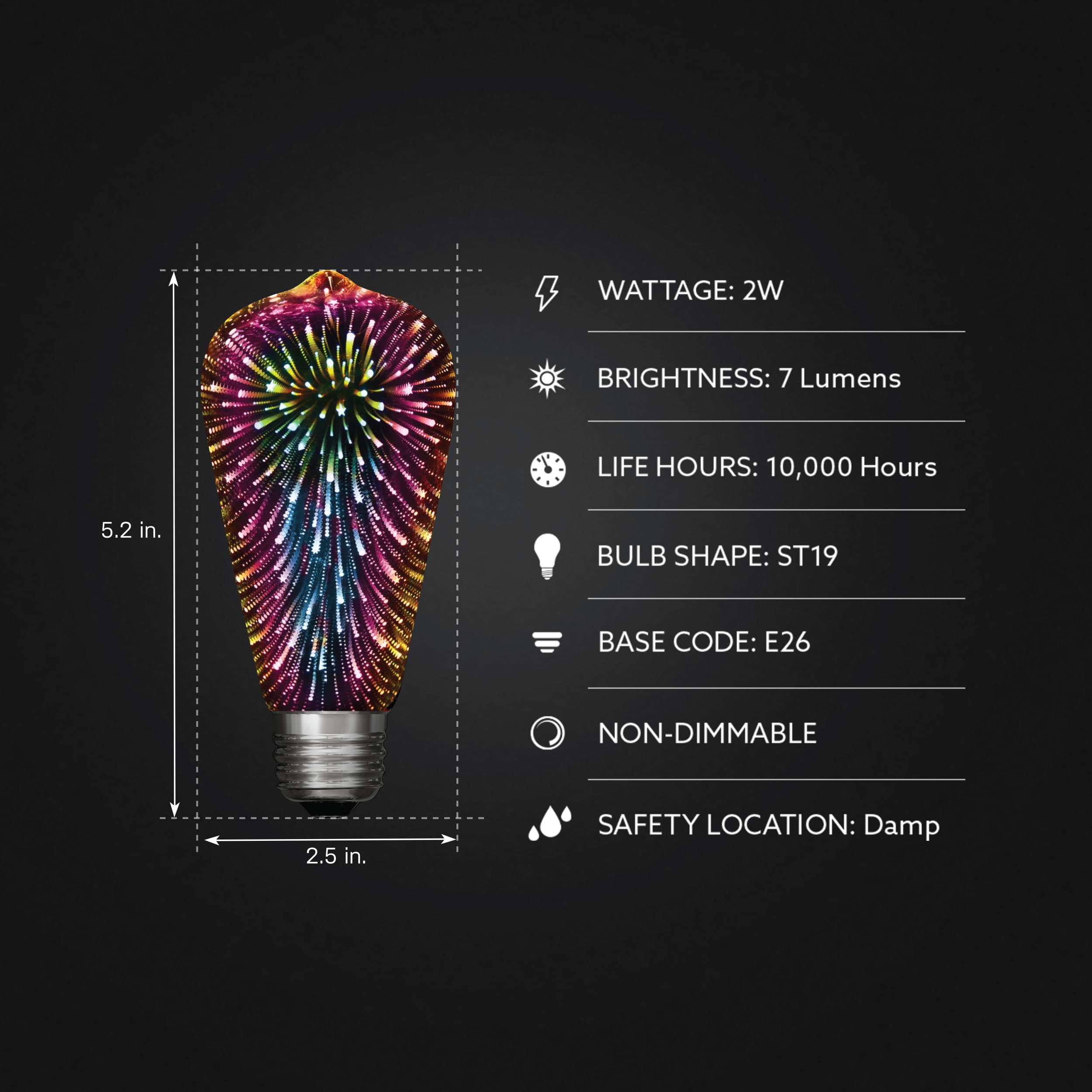 Foto 2 | Bombilla Led Feit Electric Infinity 3d Fireworks St19 - Venta Internacional.