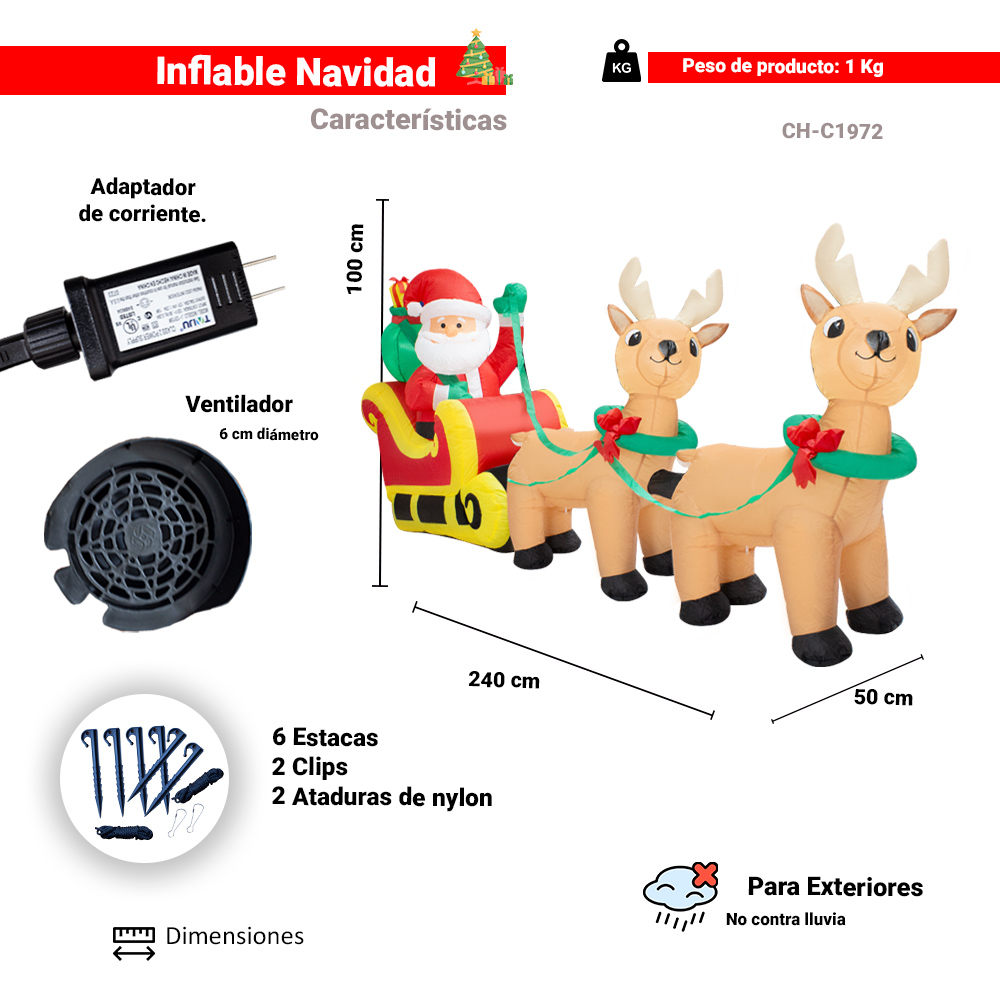 Foto 3 pulgar | Inflable Navideño Trineo Con Santa Tirado Por Renos Poliéster Pu Alta Resistencia Iluminación Led