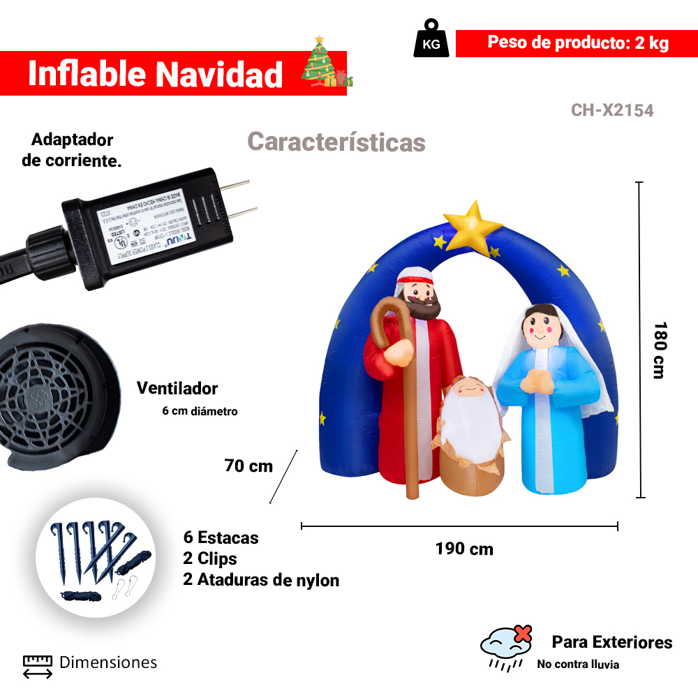 Foto 3 pulgar | Inflable Navideño La Sagrada Familia 1.80 M Poliéster Pu Alta Resistencia Iluminación Led