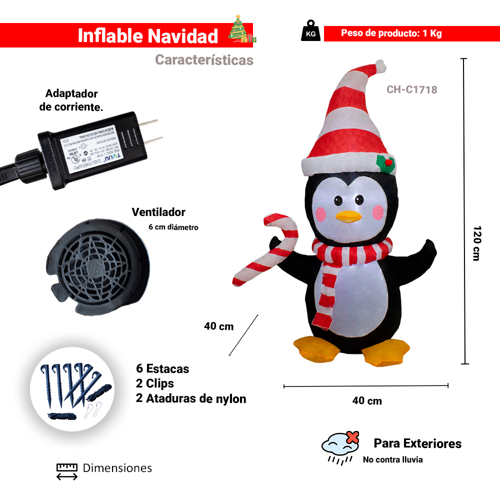 Foto 3 pulgar | Inflable Navideño Pingüino Tierno con Bastón Importadora La Merced Poliéster Pu Alta Resistencia con Iluminación Led
