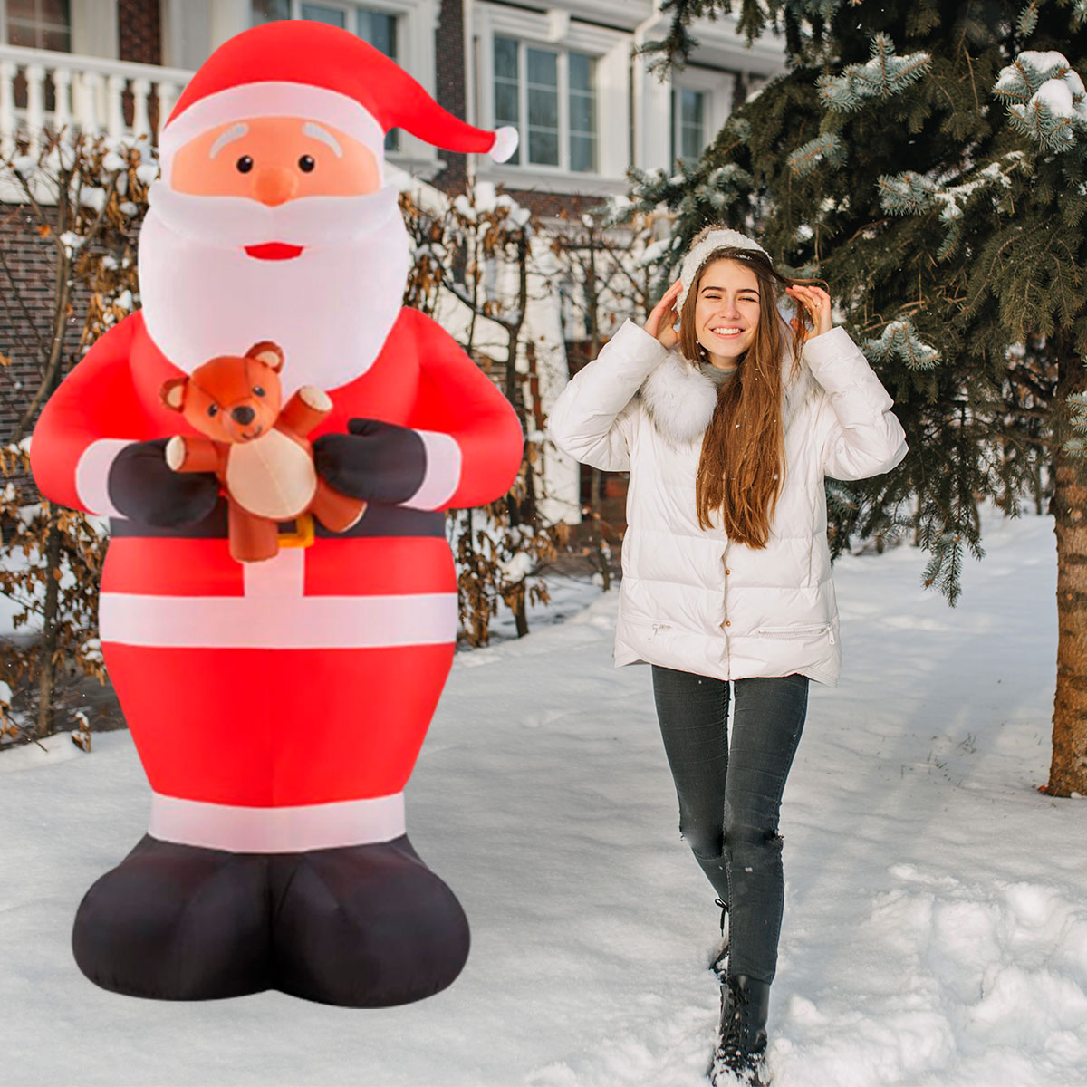 Foto 4 pulgar | Inflable Navideño Santa Claus Con Osito Teddy 2.40 M Importadora La Merced Poliéster Pu Alta Resistencia con Ilum