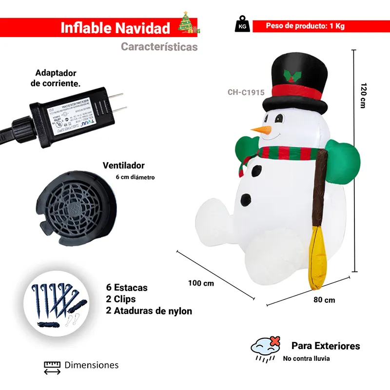 Foto 2 | Inflable Navideño Muñeco de Nieve Sonriente Importadora La Merced con Iluminación Led