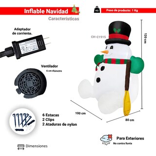 Foto 2 | Inflable Navideño Muñeco de Nieve Sonriente Importadora La Merced con Iluminación Led