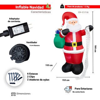 Foto 2 | Inflable Navideño Santa Claus con Lista 2.40 m Importadora La Merced con Iluminación Led