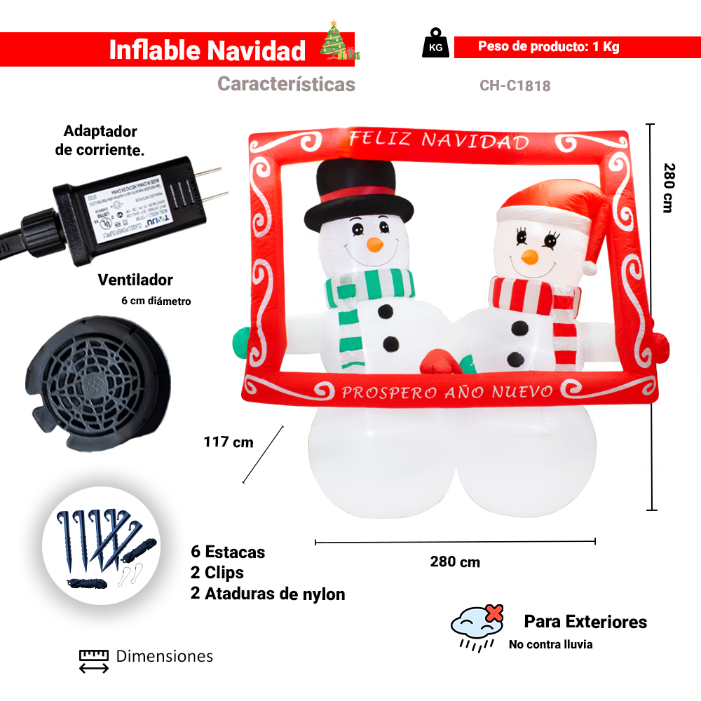 Foto 3 pulgar | Inflable Navideño Pareja de Nieve Foto del Recuerdo Importadora La Merced con Iluminación Led