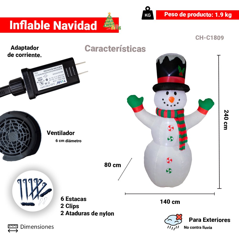 Foto 3 pulgar | Inflable Navideño Muñeco De Nieve Con Luz Led 2.40 Mts Importadora La Merced Poliéster Pu Resistente