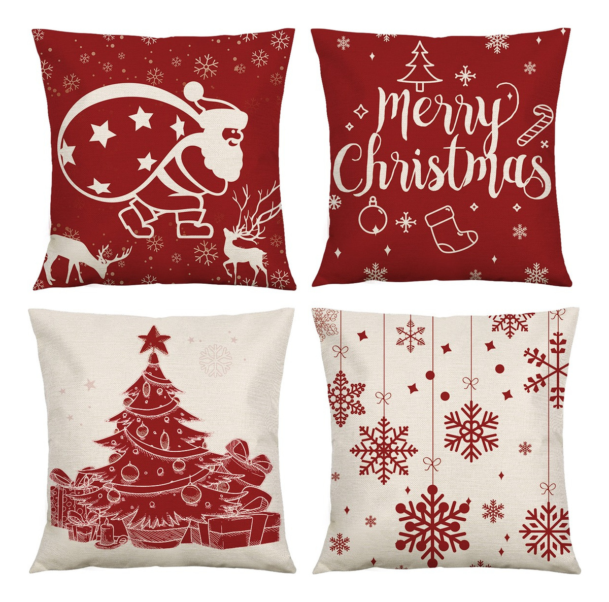 Foto 2 pulgar | Fundas de Almohadas Navideñas Wünd Blanco con Rojo 4 Piezas