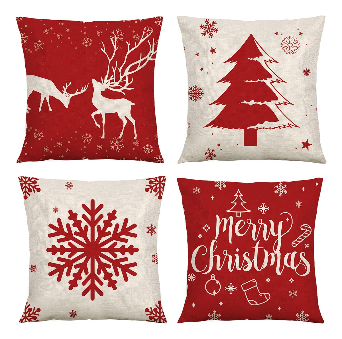 Foto 2 pulgar | Fundas de Almohadas Navideñas Wünd Blanco con Rojo 4 Piezas