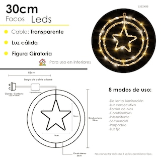 Foto 2 | Figura Giratoria De Estrella Led Decoración Navideña Led Luz Cálida 30cm
