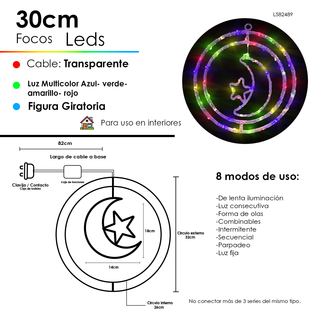 Foto 2 | Figura Giratoria De Luna Led Decoración Navideña Led Luz Multicolor 30cm