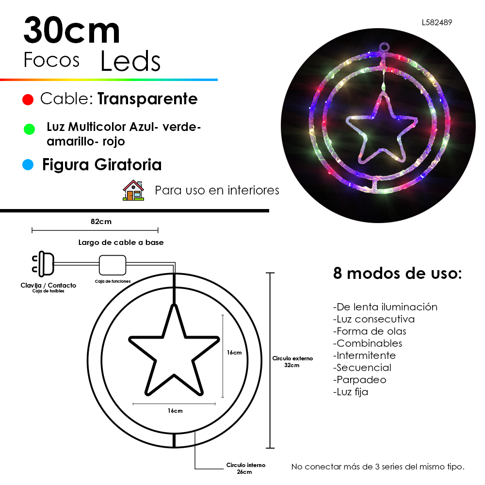 Foto 3 pulgar | Figura Giratoria De Estrella Led Decoración Navideña Led Luz Multicolor 30cm