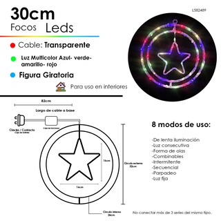 Foto 2 | Figura Giratoria De Estrella Led Decoración Navideña Led Luz Multicolor 30cm