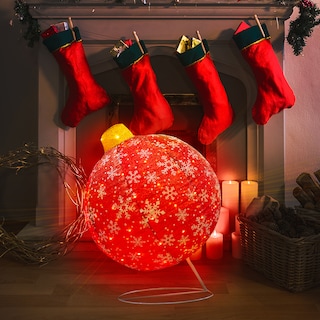 Foto 5 | Esfera Gigante Navideña De Tela Con Luces Led 77cm Base Metal Color Rojo